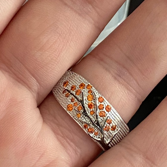 New 925 Silver Beautiful Tree Orange Crystal Ring - Picture 3 of 3